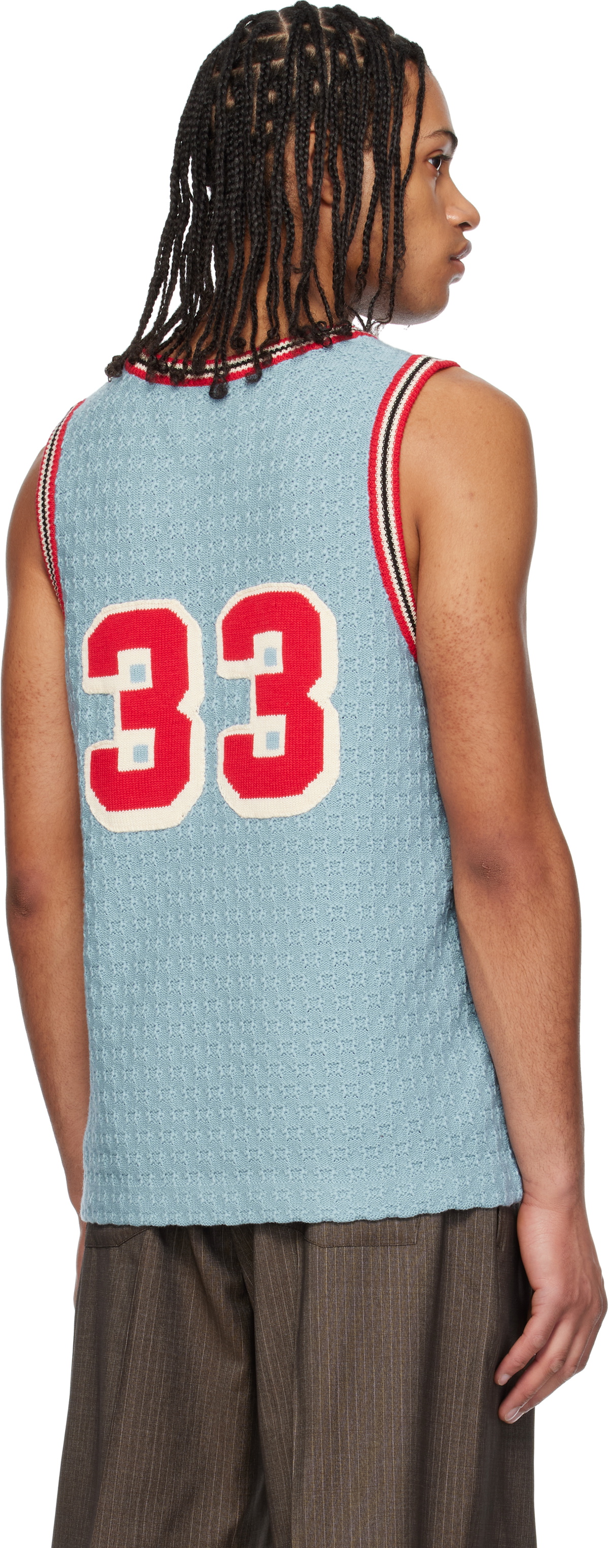 RICE NINE TEN Blue Knitting Basketball Tank Top
