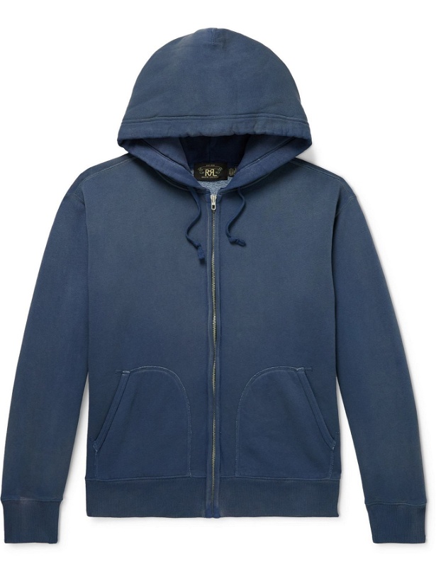 Photo: RRL - Washed Cotton-Blend Jersey Zip-Up Hoodie - Blue