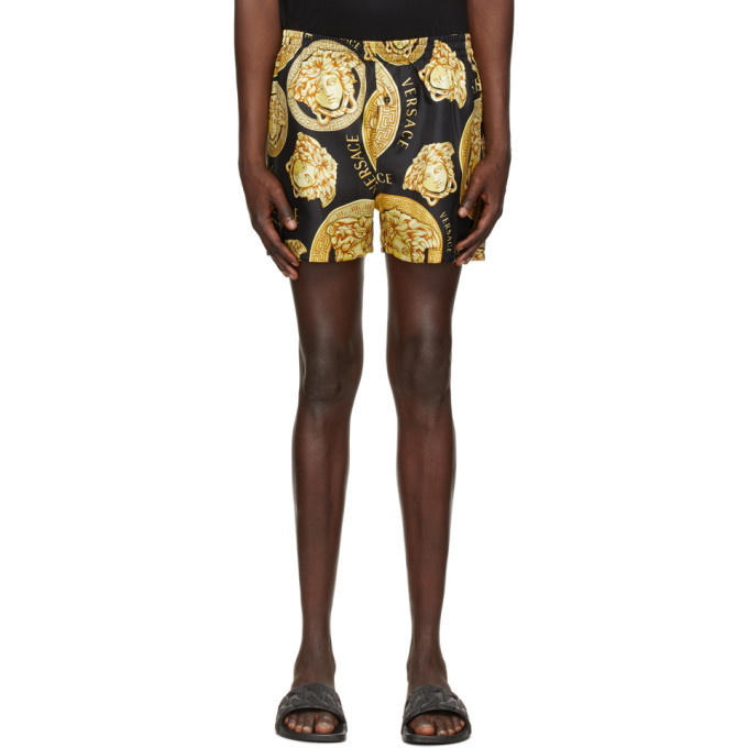Photo: Versace Underwear Black and Gold Medusa Print Shorts