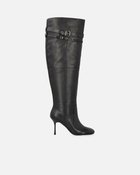 Pinko Knee High Nappa Leather Boots With Heel And Strap Limo Black