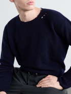 SECOND / LAYER - Distressed Waffle-Knit Wool and Cashmere-Blend Sweater - Blue