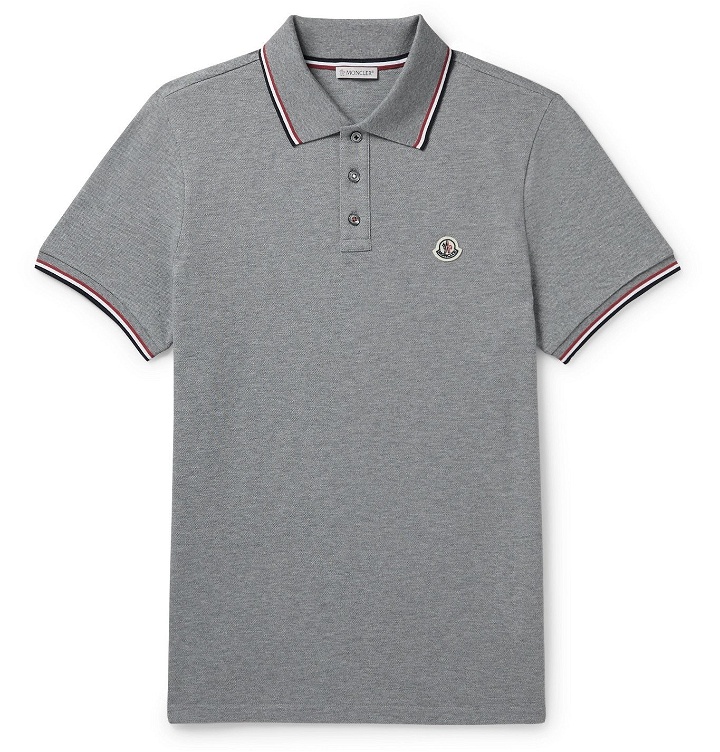 Photo: Moncler - Contrast-Tipped Cotton-Piqué Polo Shirt - Gray