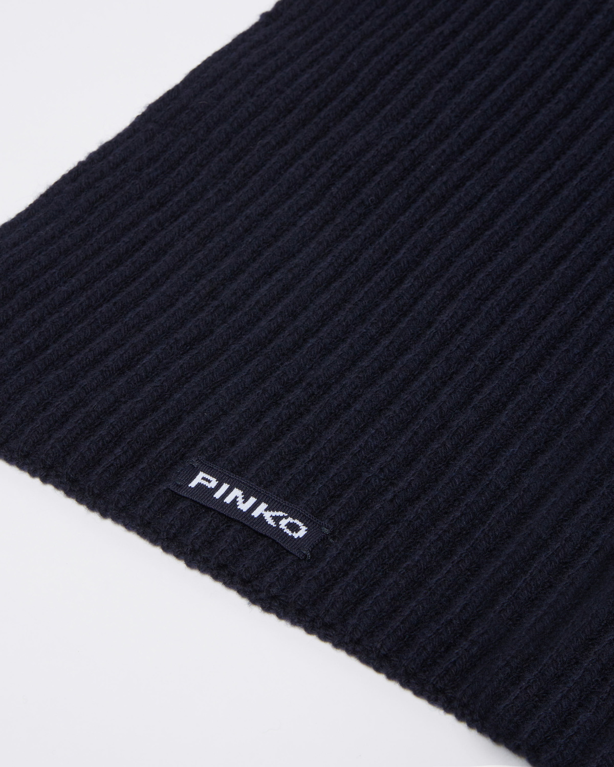 Pinko Ribbed Wool And Cashmere Scarf Dark Navy Blue