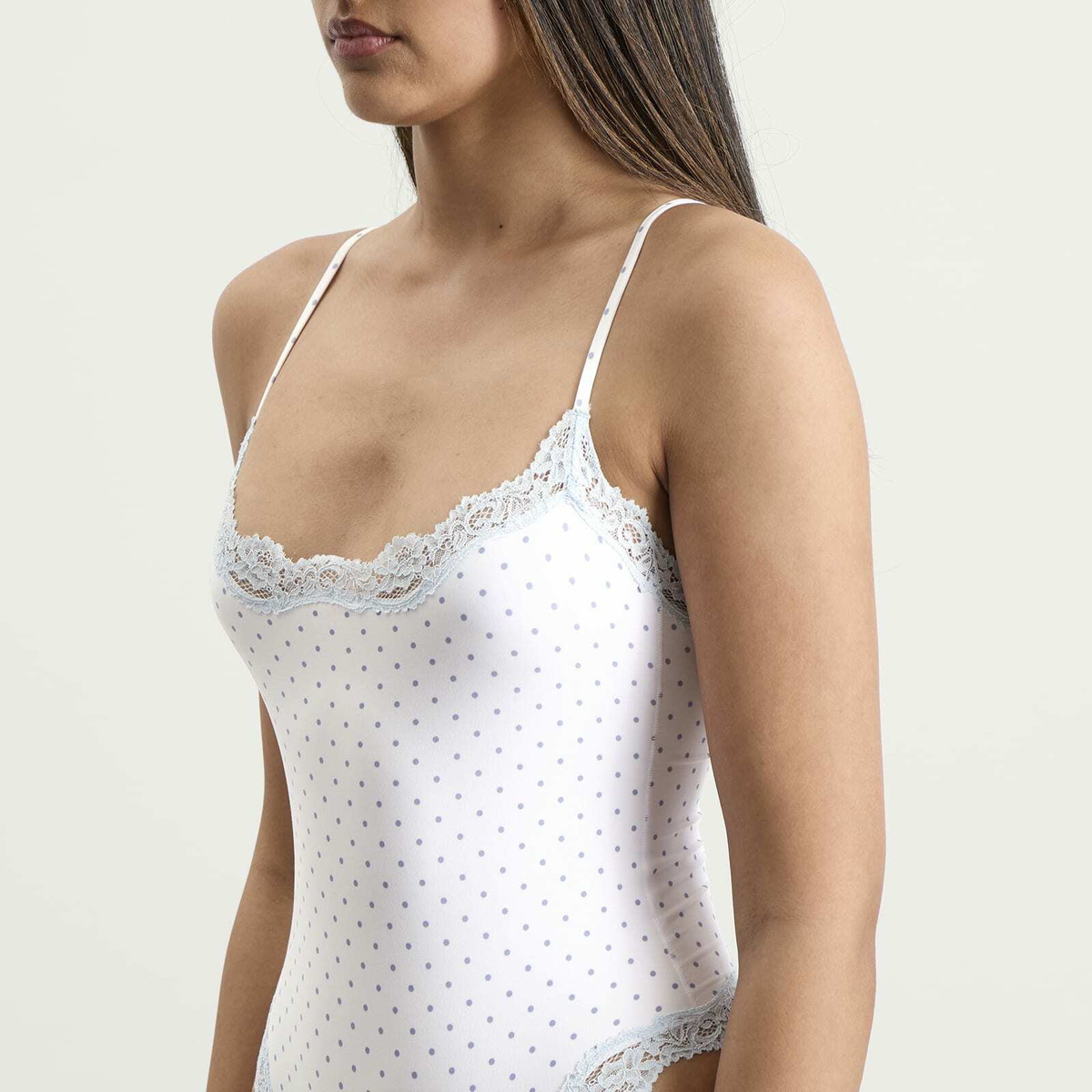 SKIMS Women's Fits Everybody Lace Cami Bodysuit in Slate Dot Print
