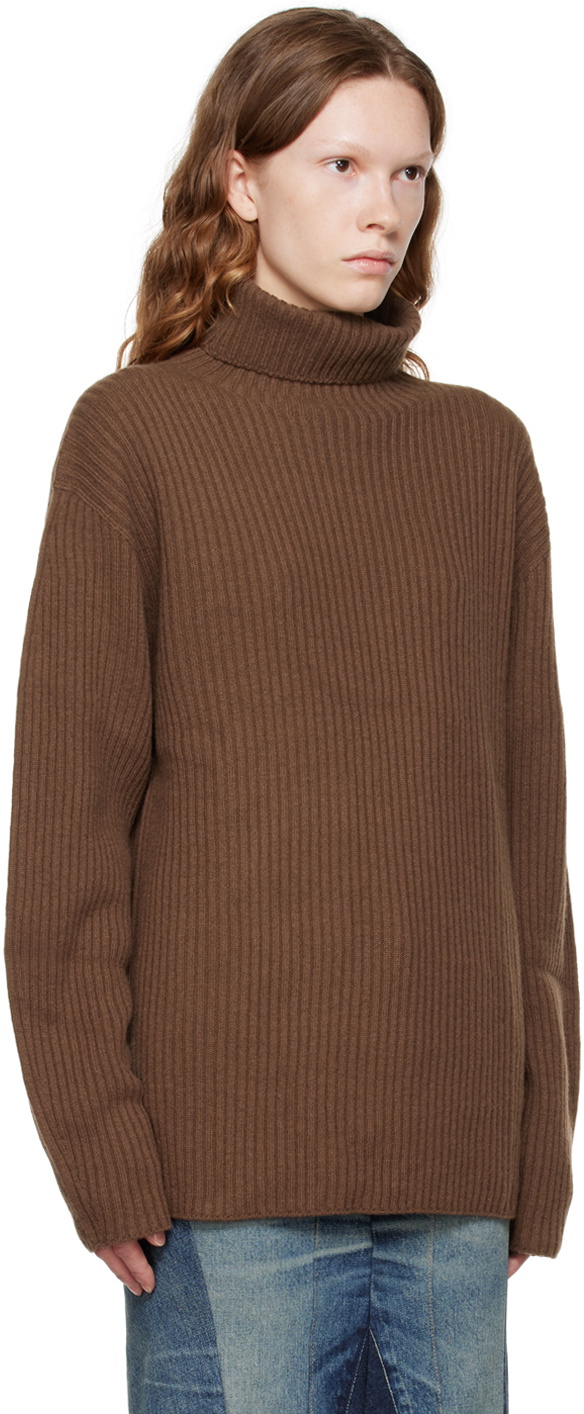 AMOMENTO Brown Rib Turtleneck