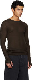 TONYWACK Brown Sheer Wool Ribbed Knit T-shirt