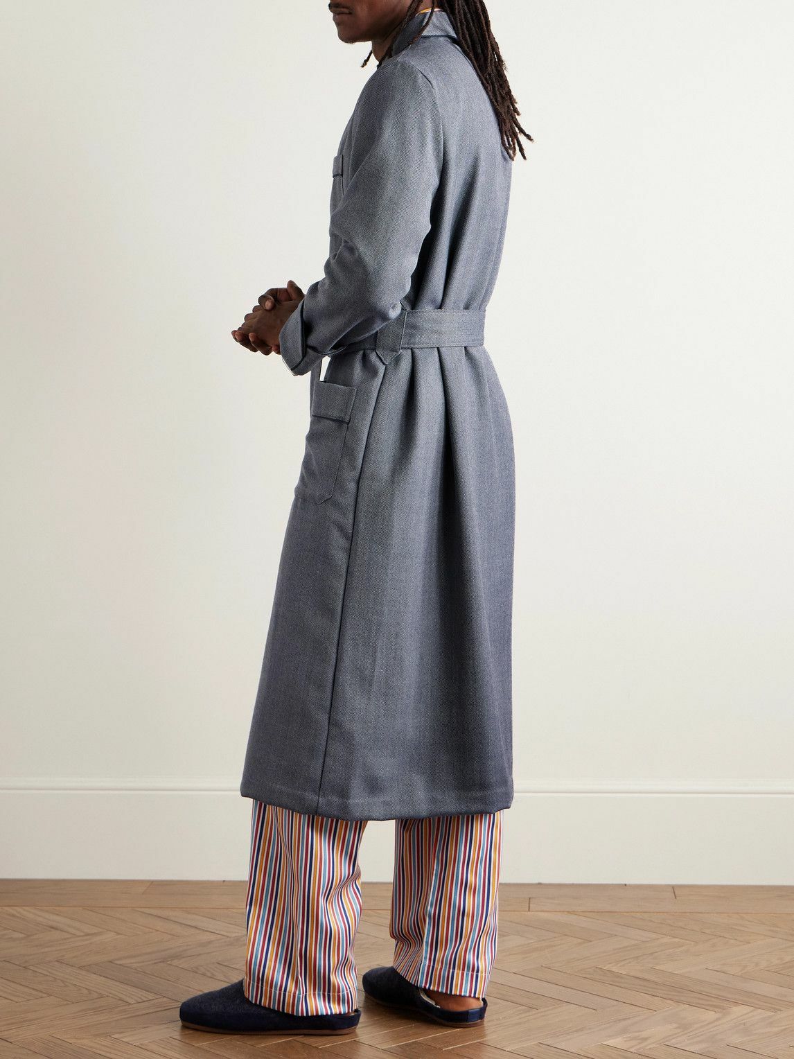Derek Rose - Lincoln 11 Belted Herringbone Wool Robe - Blue