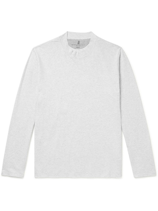Photo: Brunello Cucinelli - Cotton-Jersey Mock-Neck T-Shirt - White