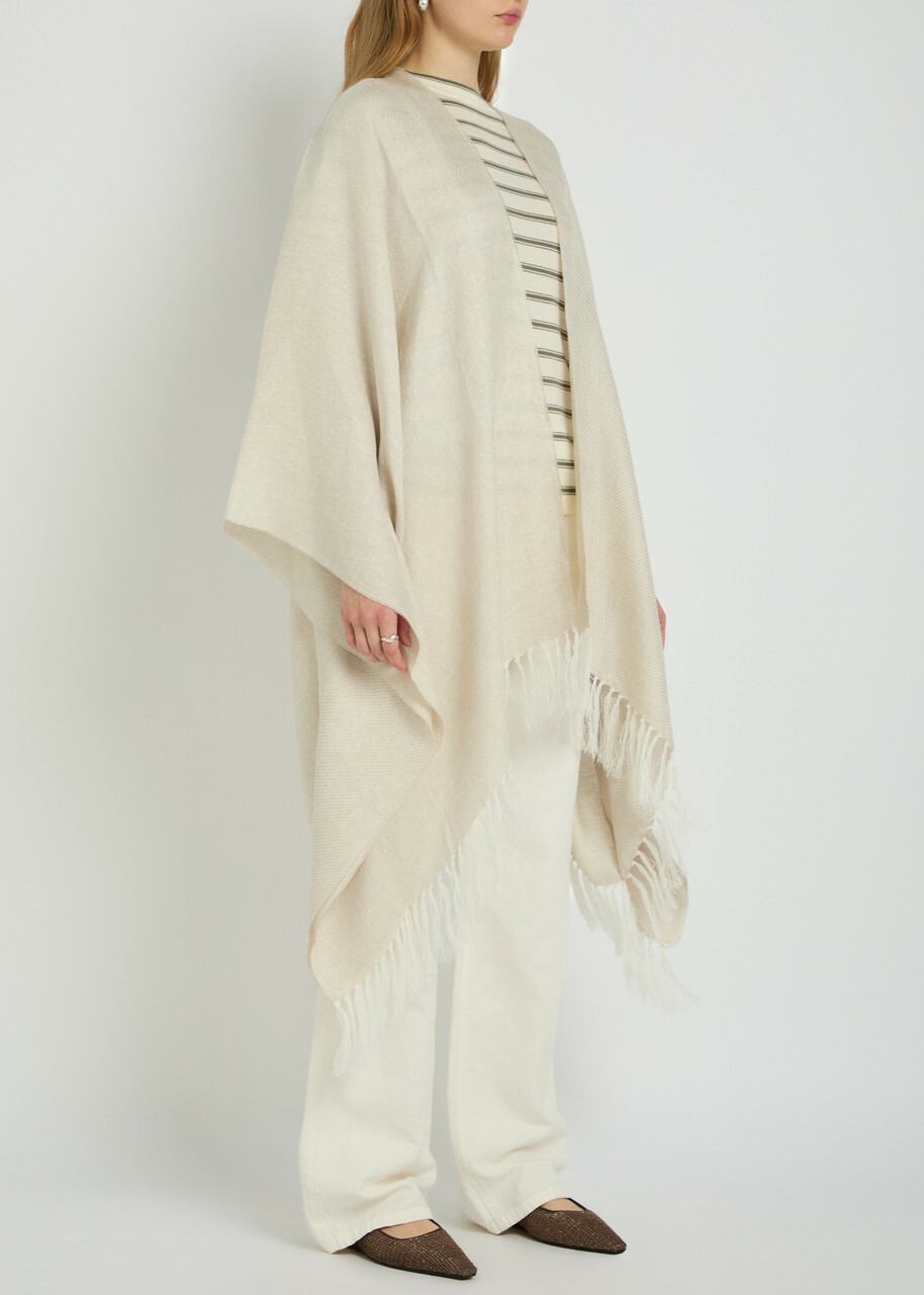 Brunello Cucinelli Metallic-knit Linen-blend Poncho - Beige - One Size