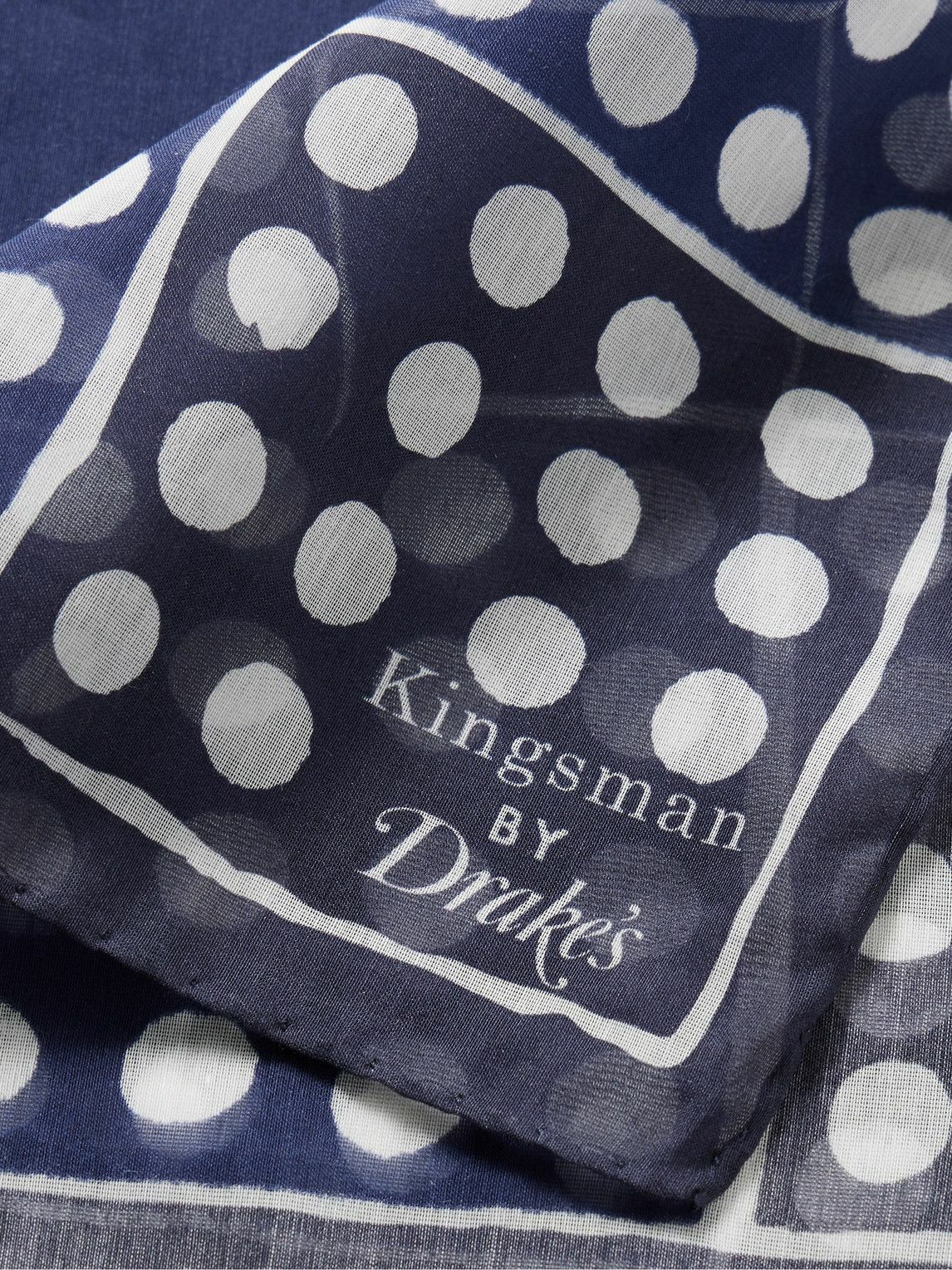 Kingsman - Drake's Logo-Print Polka-Dot Cotton and Silk-Blend Pocket Square