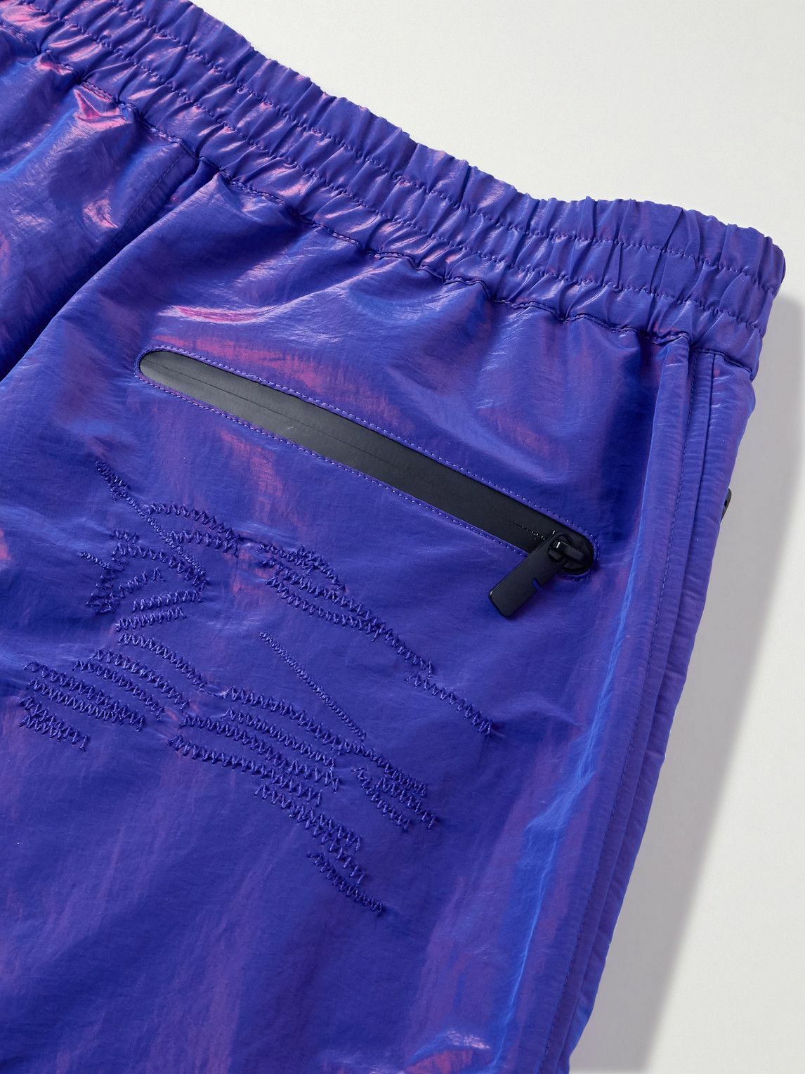 Burberry - Belted Logo-Embroidered Iridescent Shell Trousers - Purple