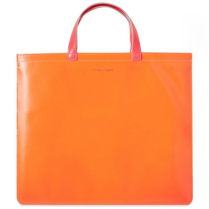 Photo: Comme des Garçons Super Fluro Leather Tote Bag in Yellow/Orange
