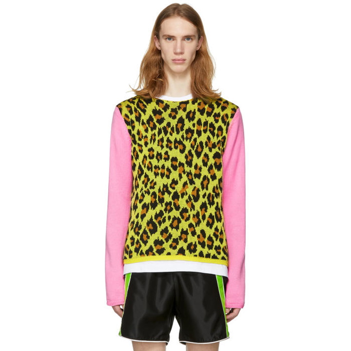 Photo: Comme des Garçons Homme Plus Yellow and Pink Knit Leopard Sweater