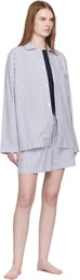 Tekla White & Blue Poplin Pyjama Shorts