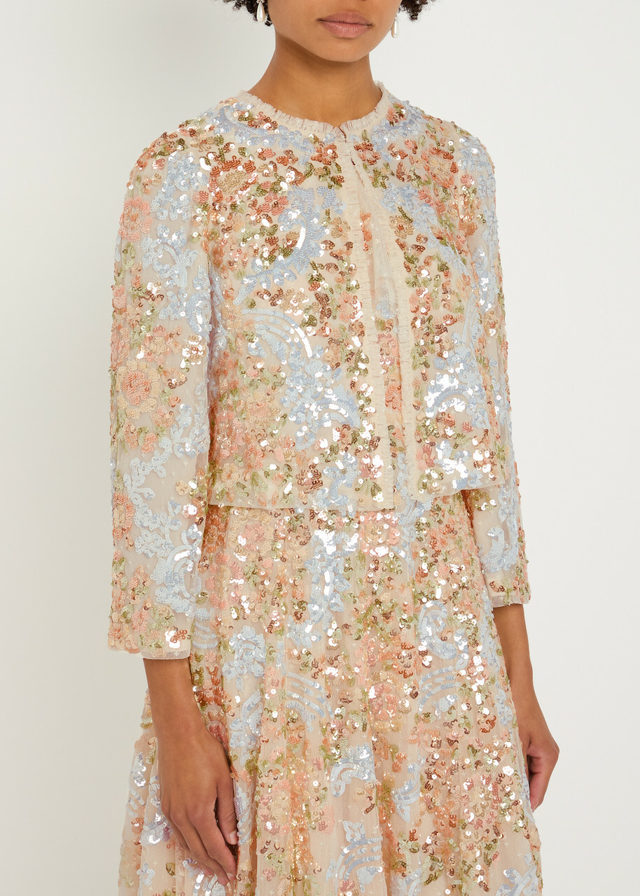 Needle & Thread Baroque Sequin-embellished Tulle Jacket Cream
