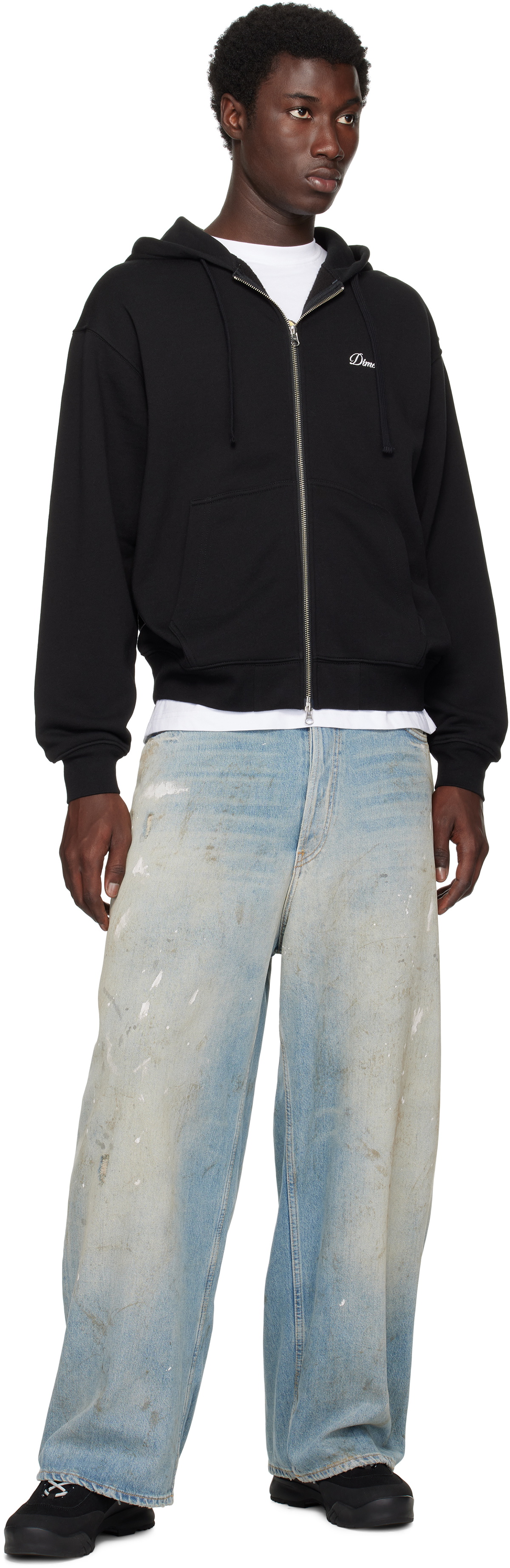 Dime Black Cursive Small Logo Zip Hoodie Dime