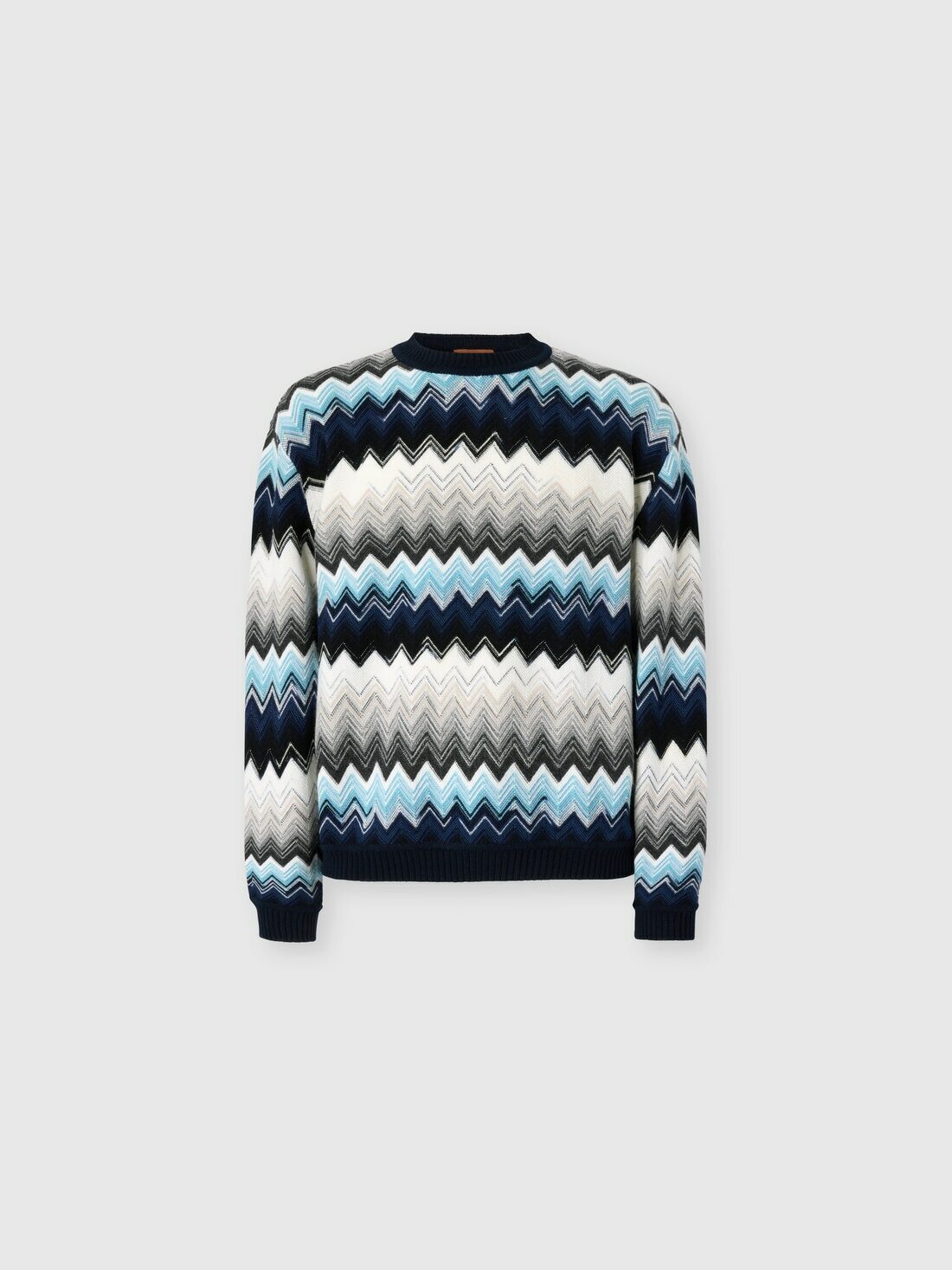 Missoni - Crew neck sweater with flame zigzag pattern, Men, Black & Blue