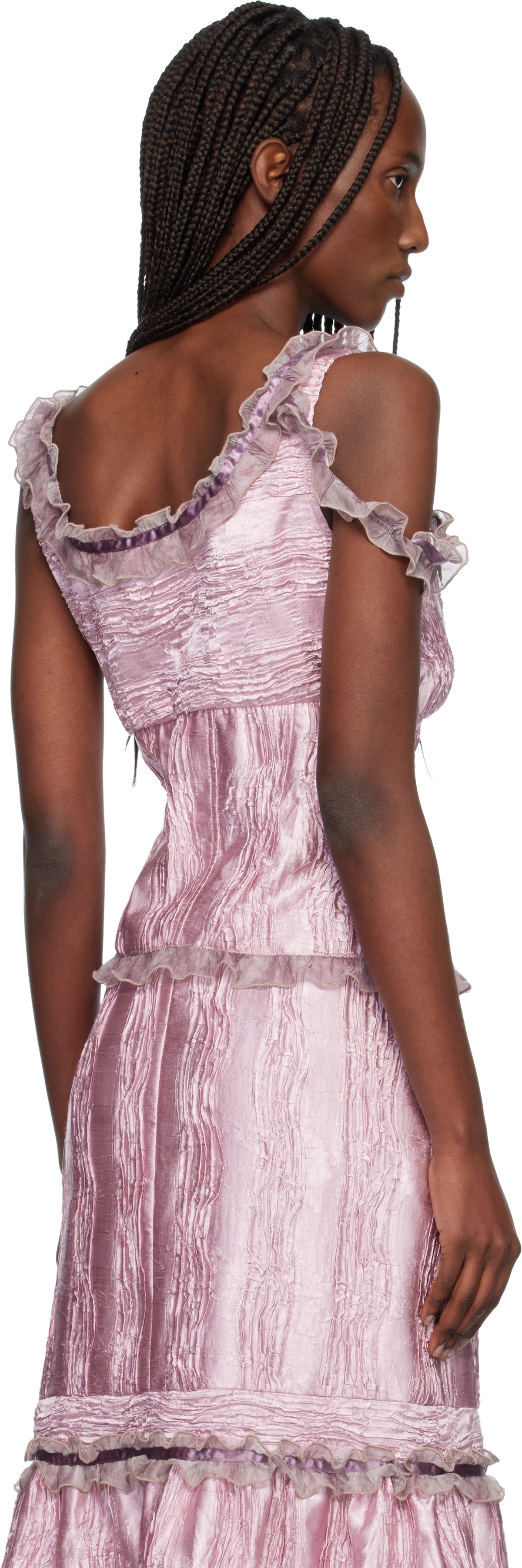 Anna Sui Pink Crushed Satin Bow Tank Top