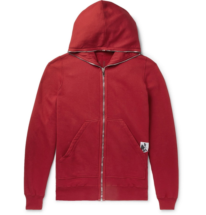 Photo: Rick Owens - Appliquéd Fleece-Back Cotton-Jersey Zip-Up Hoodie - Red