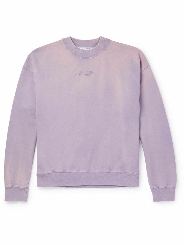 Photo: Off-White - Logo-Embroidered Bleached Cotton-Jersey Sweatshirt - Purple