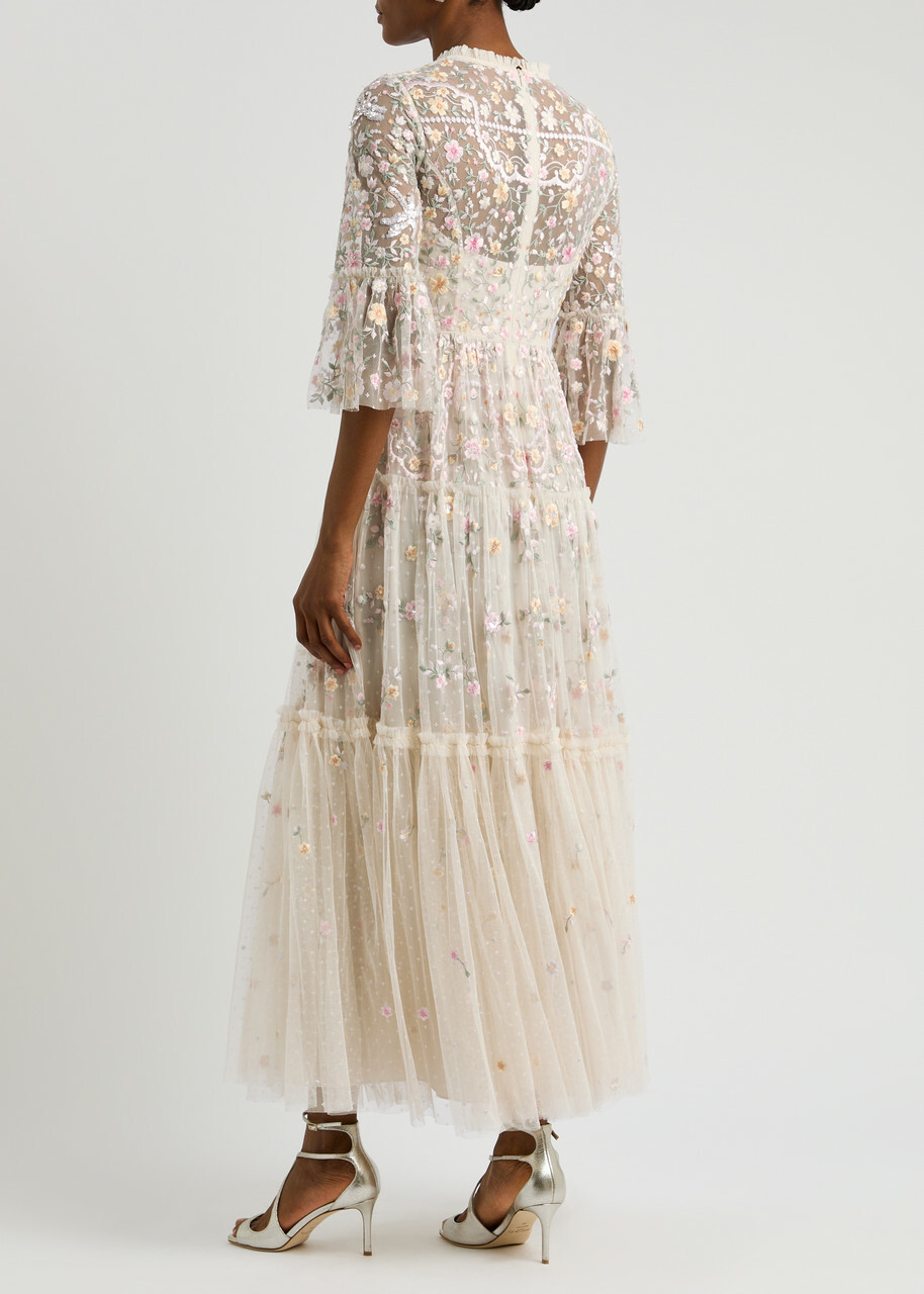 Needle & Thread Dragonfly Garden Embroidered Tulle Gown Cream
