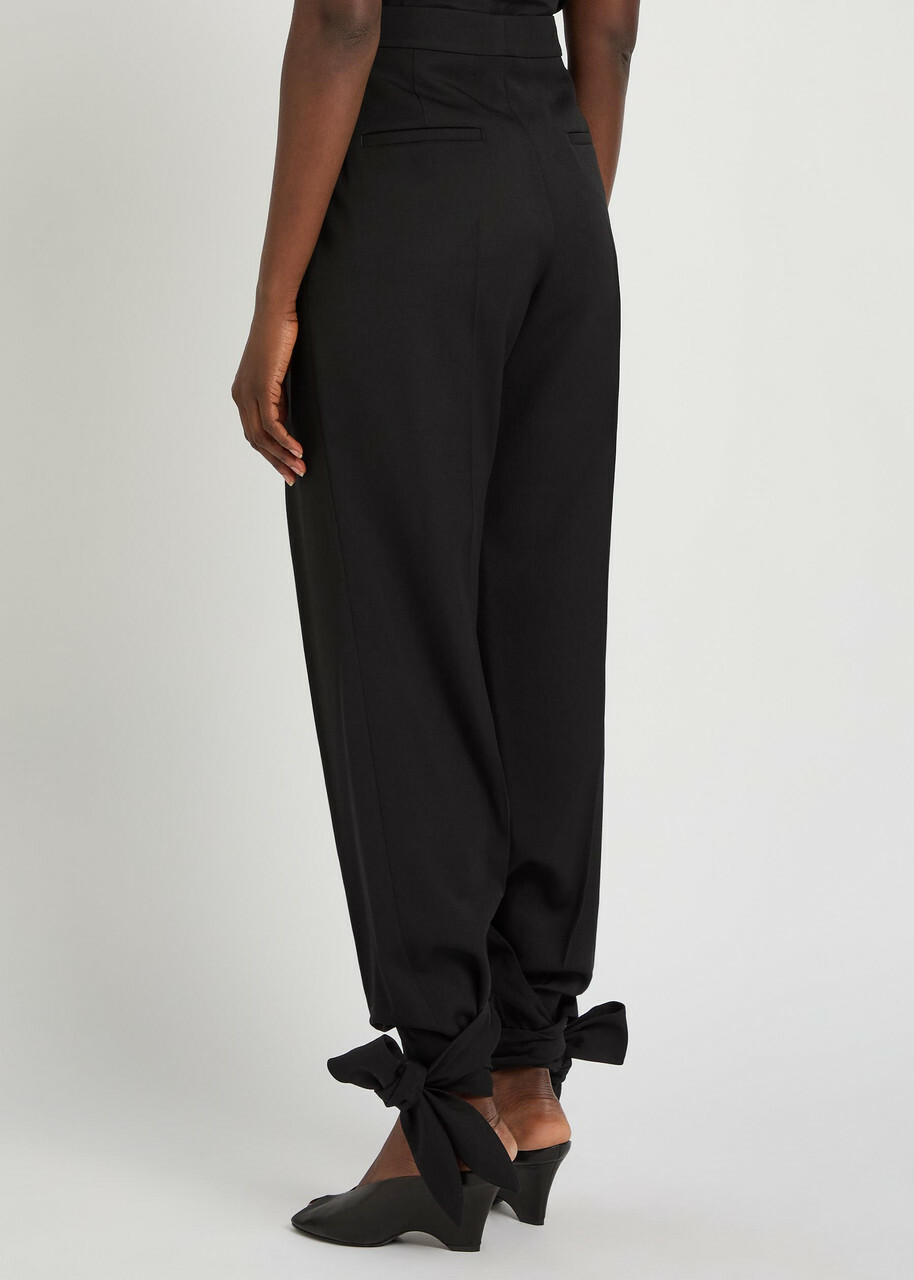 Chloe Tie-cuffs Tapered-leg Wool Trousers Black