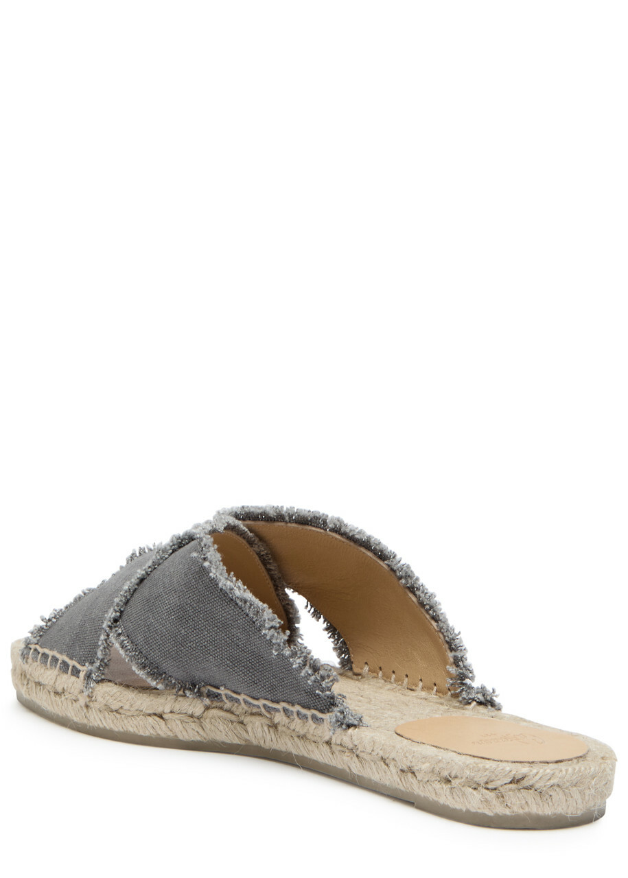 Castañer Palmera Distressed Canvas Espadrille Sliders Grey