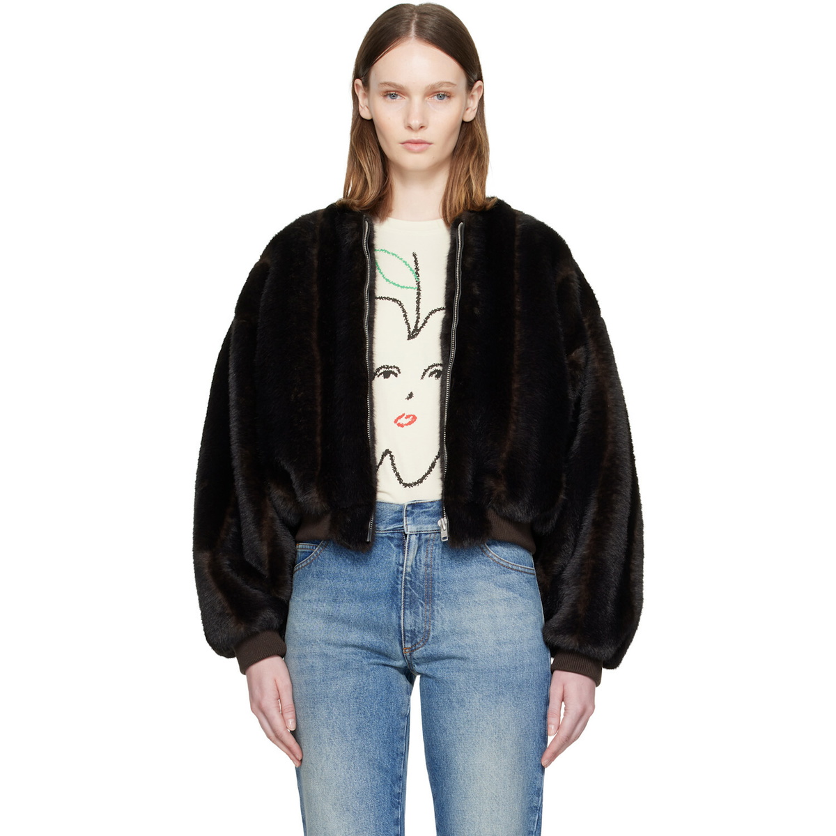 MM6 Maison Margiela Brown Faux-Fur Jacket