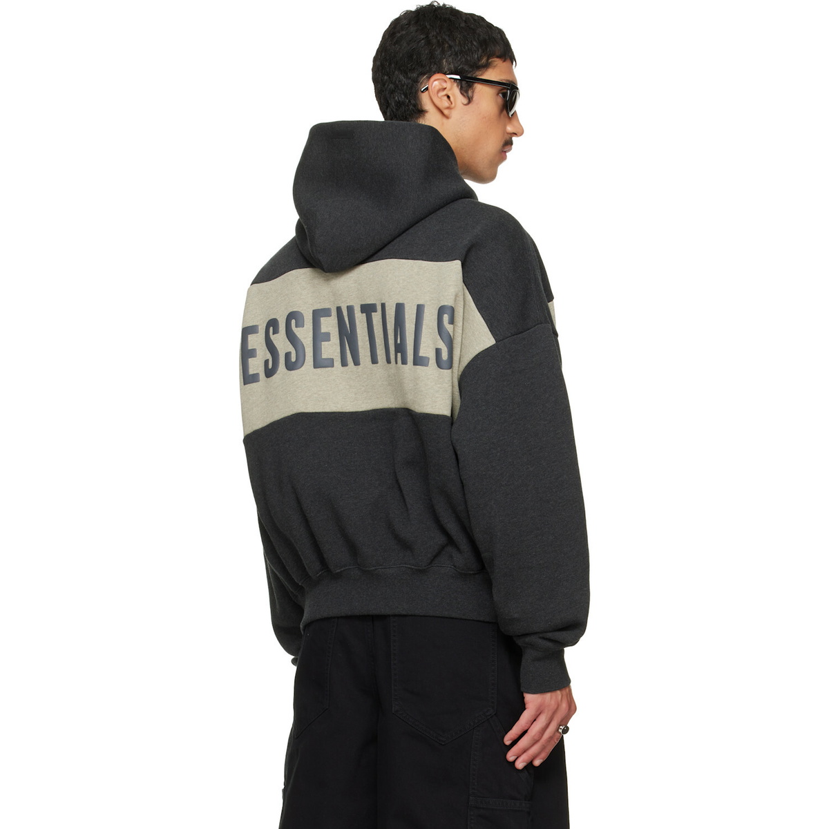 Fear of God ESSENTIALS Gray Cropped Relaxed Paneled Hoodie