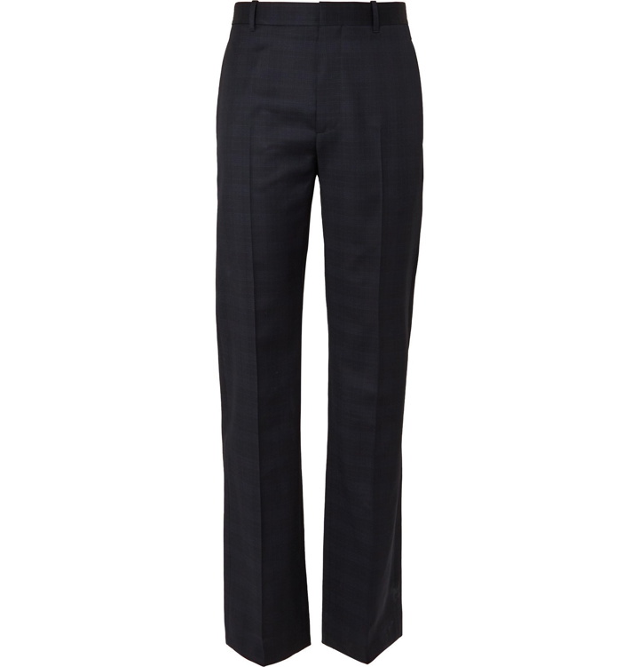 Photo: Balenciaga - Navy Wide-Leg Prince of Wales Checked Wool Trousers - Blue