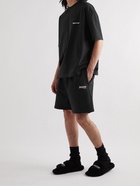 Balenciaga - Wide-Leg Logo-Embroidered Distressed Cotton-Jersey Shorts - Black