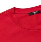 Balmain - Slim-Fit Logo-Flocked Cotton-Jersey T-Shirt - Red