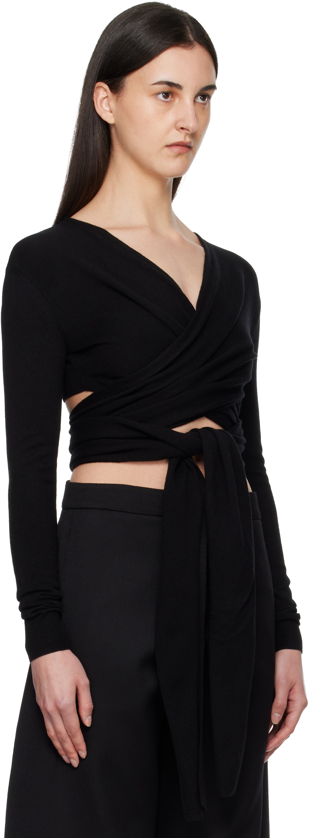 ALAÏA Black Cashmere Wrap Sweater