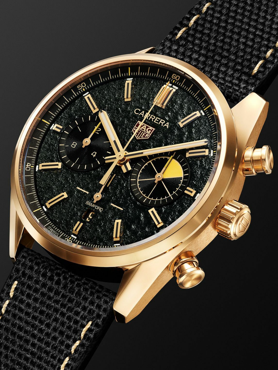 BAMFORD WATCH DEPARTMENT - TAG Heuer Carrera Limited Edition Automatic 42mm 18-Karat Gold and Canvas Watch