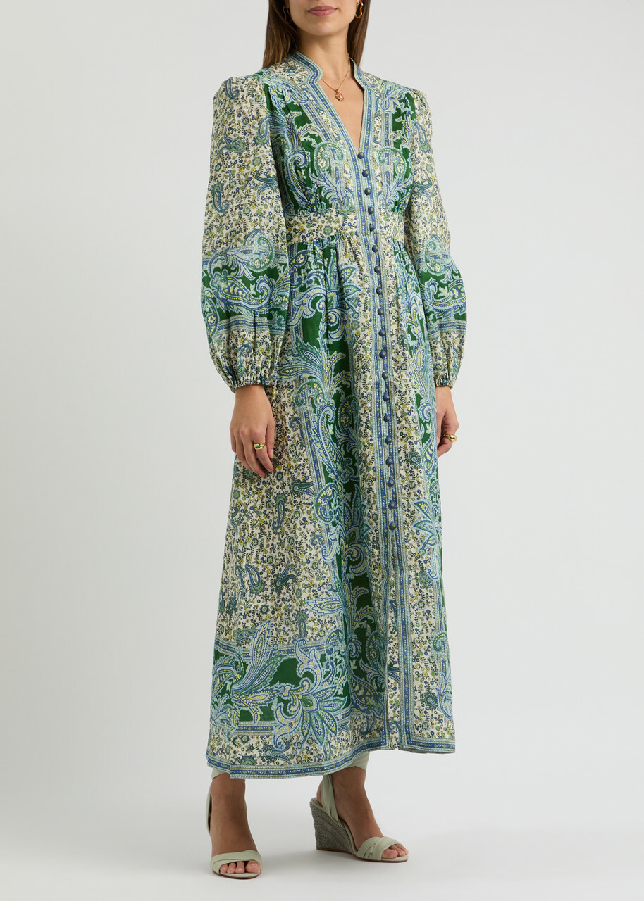 Zimmermann Ottie Printed Linen Maxi Dress Multi Print Zimmermann