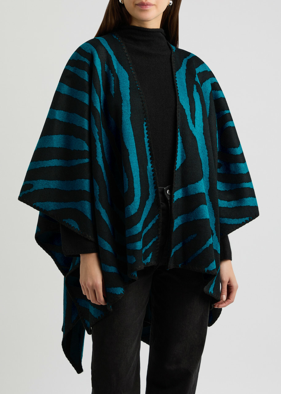Diane Von Furstenberg Fannie Zebra-jacquard Wool-blend Shawl - Blue - One Size