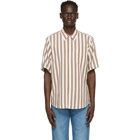 AMI Alexandre Mattiussi Brown and White Striped Short Sleeve Shirt