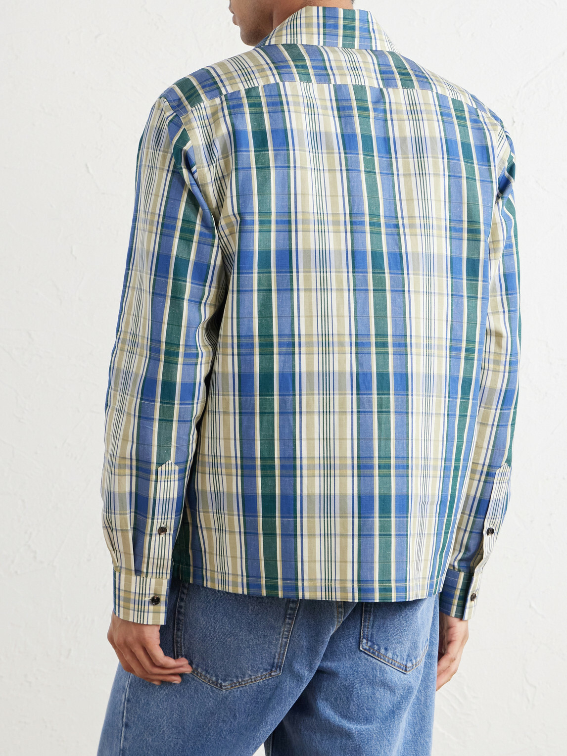Burberry - Logo-Embroidered Checked Cotton and Linen-Blend Jacket - Blue