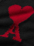 AMI PARIS - Logo-Intarsia Merino Wool Cardigan - Black