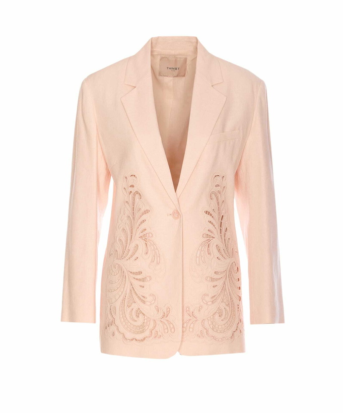 Photo: TwinSet Mixed Linen Blazer With Embroidery