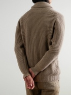Kingsman - Shawl-Collar Ribbed Wool and Cashmere-Blend Cardigan - Neutrals
