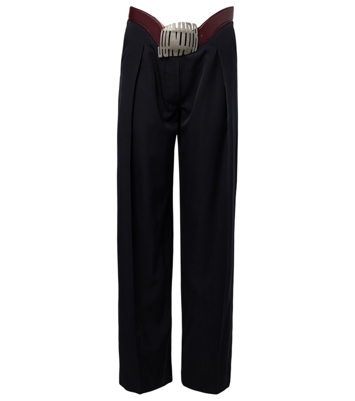 Photo: Jean Paul Gaultier Leather-trimmed wool wide-leg pants