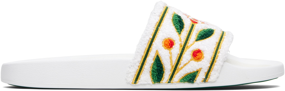 Casablanca White Embroidered Terry Slides