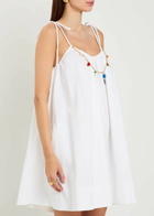 Stella Mccartney Bead-embellished Cotton Mini Dress White