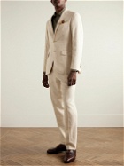 Etro - Slim-Fit Pleated Checked Alpaca-Blend Suit Trousers - Neutrals