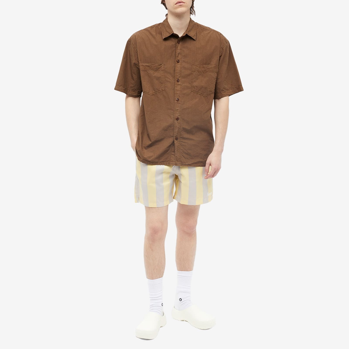 Foret Men's Away Stripe Swim Short in Dusty Yellow/Khaki
