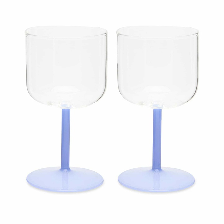 Photo: HAY Tint Wine Glass - Set of 2 in Clear/Jade Light Blue 