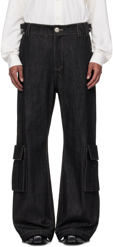 Photo: NULLUS Black Whale Fin Snap-On Denim Cargo Pants