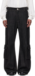 NULLUS Black Whale Fin Snap-On Denim Cargo Pants