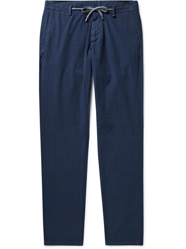 Photo: Canali - Slim-Fit Cotton-Blend Seersucker Drawstring Trousers - Blue